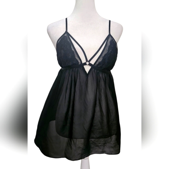 LINEA DONATELLA Cut Out Elegant Black Lace Babydoll Lingerie. Size Medium - Picture 1 of 7